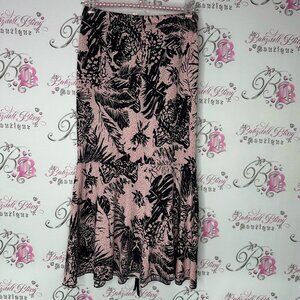 Skirt mermaid maxi flowy pink black tropical floral leafs plants 🌱 jungle print